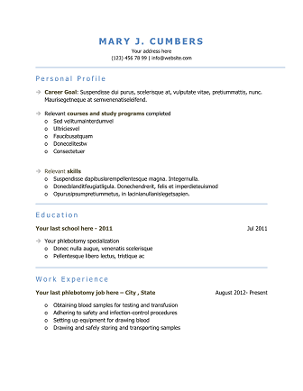 Resume for phlebotomy job